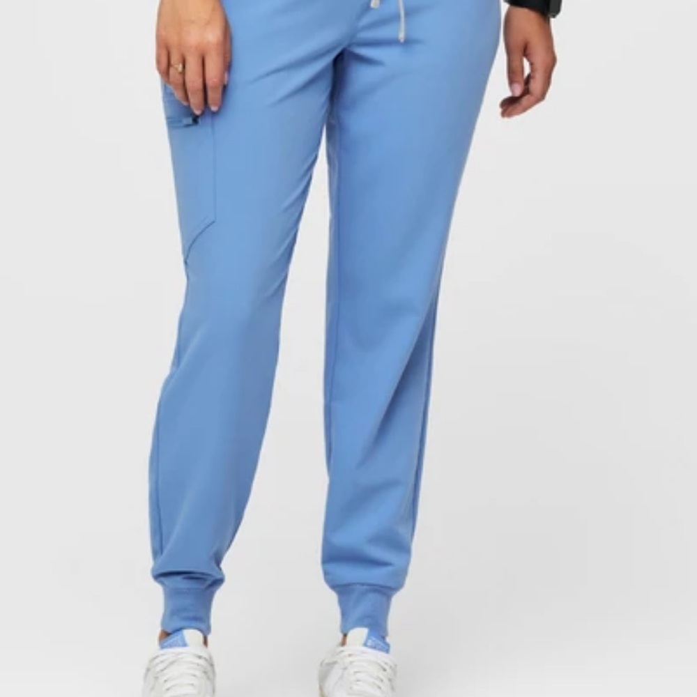 Figs Blue Track Pants with Tapered Legs and Elastic Cuffs